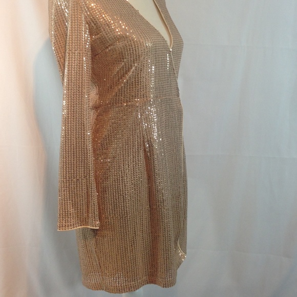 *Gold Sequin Wrap Dress - Picture 3 of 7